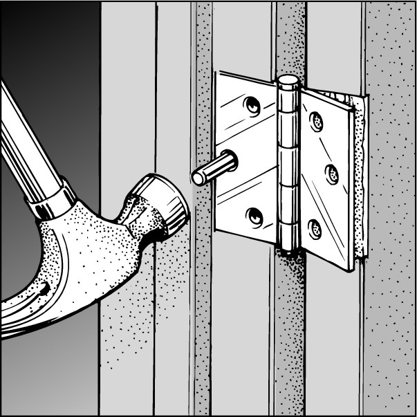 Figure 3-4: Tighten a loose hinge screw by driving a glue-coated wooden match or small dowel into the screw hole and then reinstalling the screw.